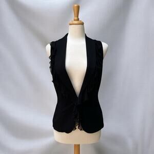 Y2K Cache Vest NWT Sz‎ 6 Black Silk Ruffle V Neck Whimsigoth Dark Romantic 90s